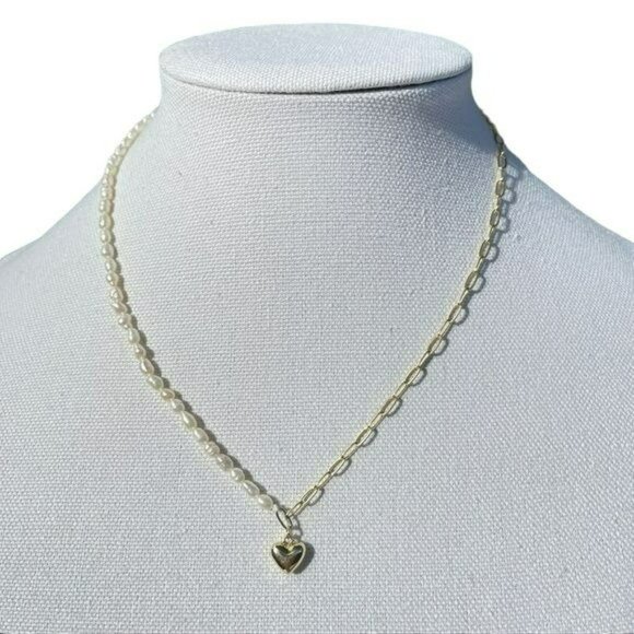 Gold Plated Cultured Baroque Pearl Chain Link Heart Pendant Choker Necklace - Picture 10 of 10